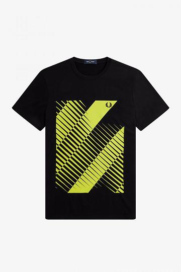 Black Fred Perry Sound Wave Graphic Men's T Shirts | PH 1763XYUF